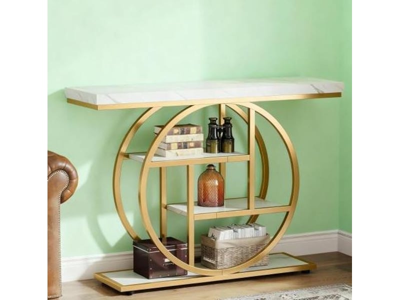  Console à 4 niveaux avec base ronde et plateau épais, style industriel, pour entrée et salon, 105 × 30 × 80 cm  - Conforama C