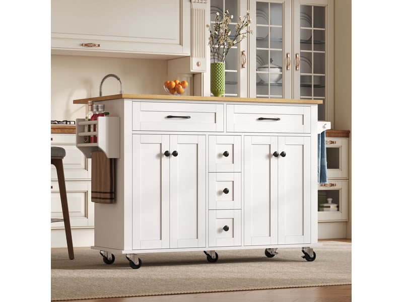  Desserte de cuisine 140x65x89 cm blanche et naturelle avec plateau rabattable  - Conforama D