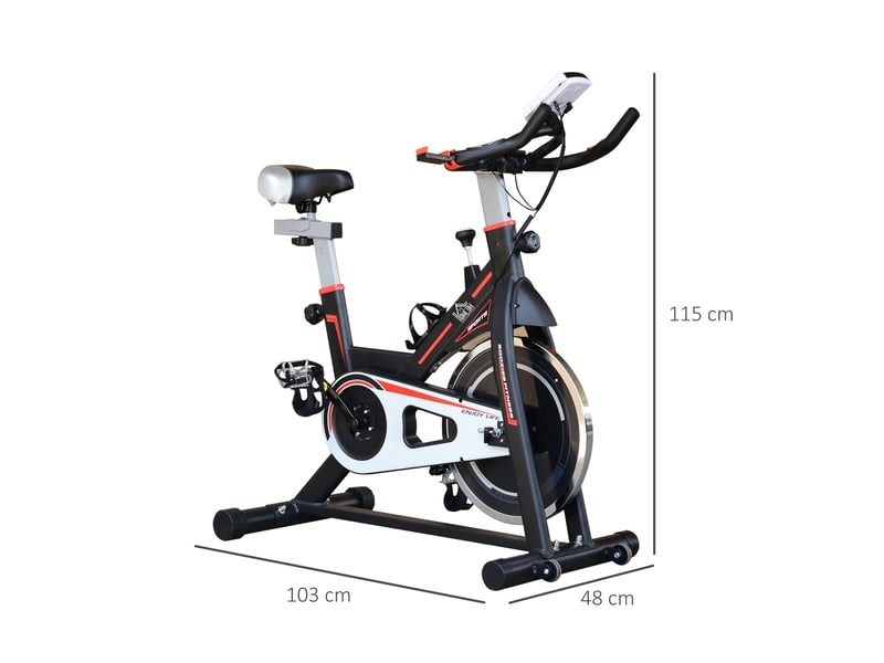  Vélo d'appartement avec volant d'inertie de 8 kg, écran lcd, moniteur de fréquence cardiaque, selle et guidon réglables, 103 x 48 x 115 cm, noir  - Conforama E