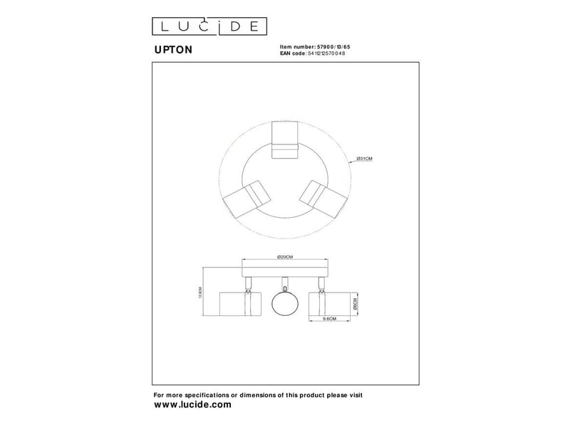 Plafonnier led diam 31cm 3xgu10 verre fumé - lucide - upton  - Conforama E