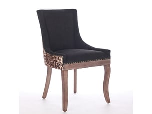 Lot de 2 chaises de salle à manger en tissu imprimé léopard pieds en bois massif clous bronze