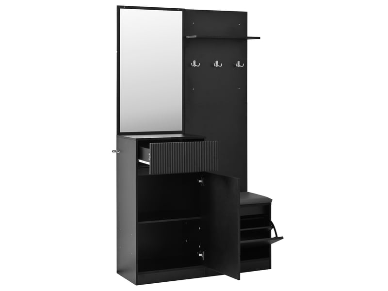  Vestiaire d’entrée avec miroir, meuble à chaussures, banc, abattants et éclairage led  - Conforama D