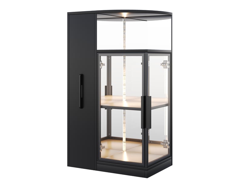 Vitrine extensible 64 x 42 x 112 cm avec led, verre trempé double face et meuble latéral coulissant, rangement pour collections ou vin, noir, pour aménagement intérieur moderne OPULERANE TRADING LTD - Conforama A