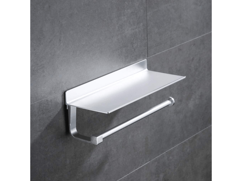  Porte-essuie-tout avec étagère, montage mural, adapté au rangement de la cuisine et de la salle de bain, argent (33 x 8,5 x 8,2 cm)  - Conforama C