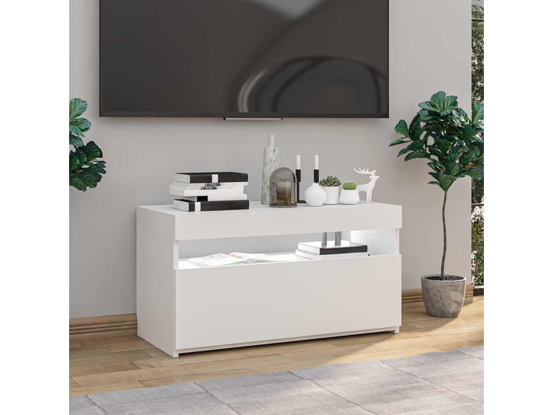  Meuble tv - banc tv - meuble de rangement avec lumières led blanc brillant 75x35x40 cm  - Conforama E