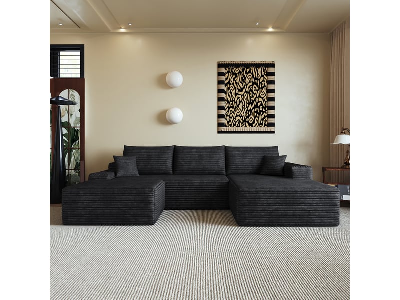  Canapé d'angle, canapé modulable, assise profonde, livré monté, design moderne, 270 cm, pour salon, chambre, noir, appartement  - Conforama D