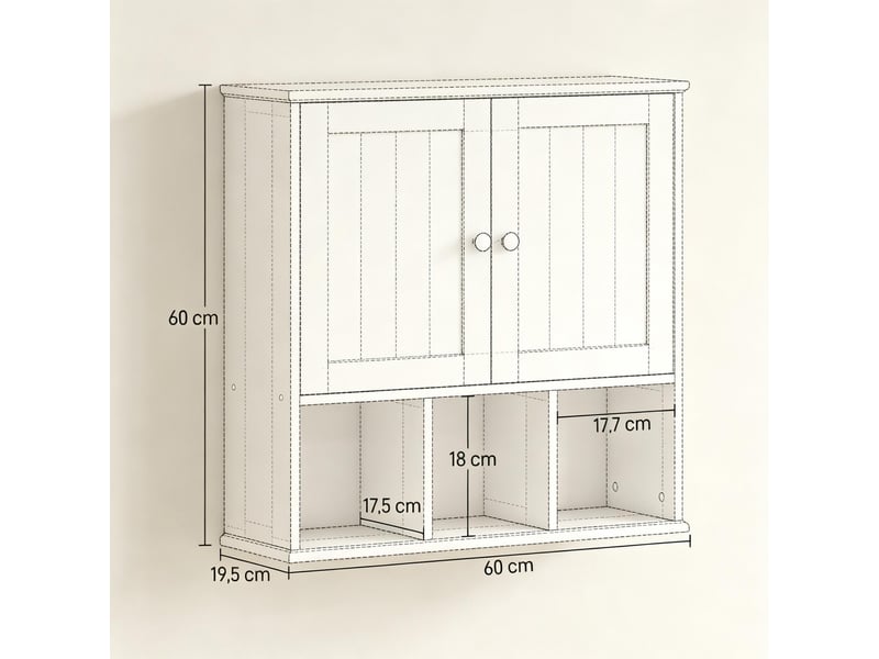 Meuble mural salle de bain, 2 portes, étagère réglable, niches ouvertes, rangement gain de place - Conforama C
