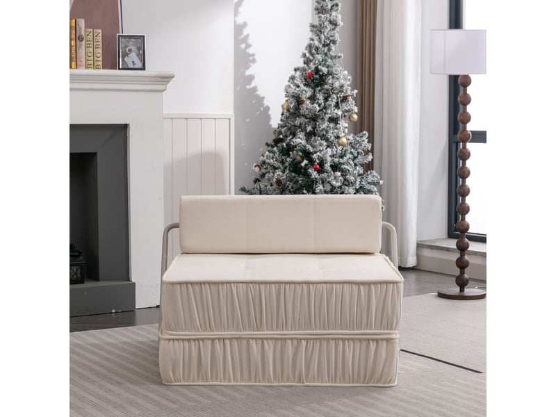  Fauteuil convertible 1 place blanc en tissu, modulable pour salon, bureau ou chambre d'amis, petits espaces  - Conforama E