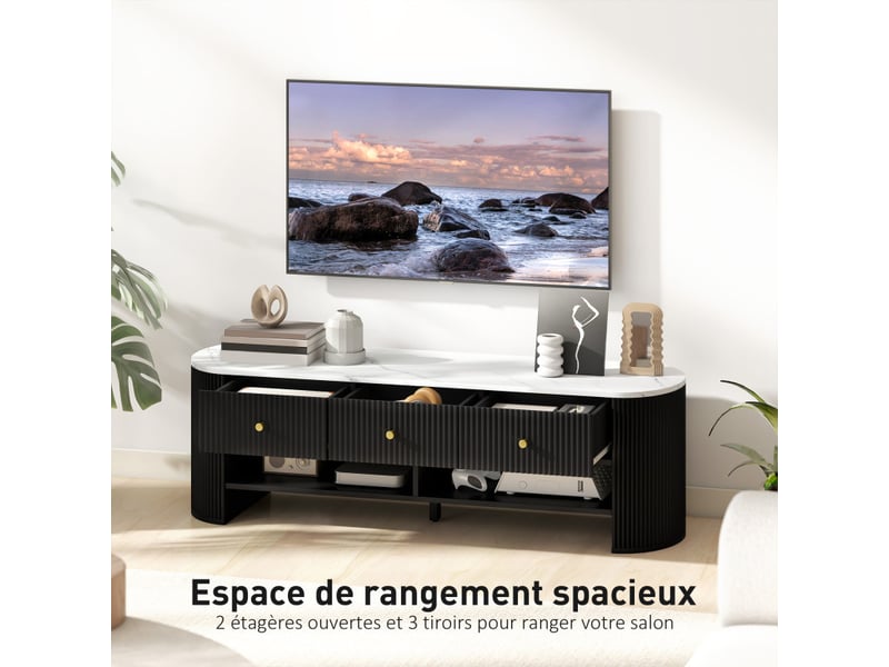  Meuble tv garanon design ovale effet marbre blanc  - Conforama E