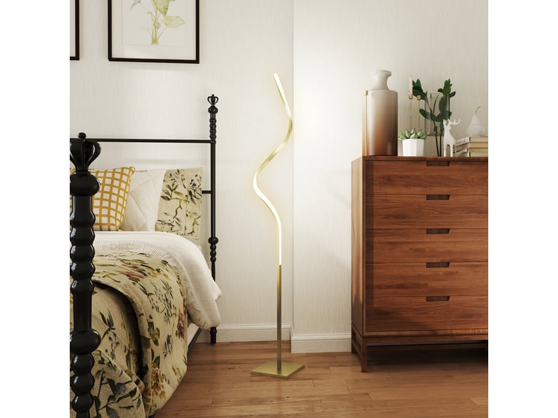  Lampadaire led en spirale, doré, avec 3 niveaux de luminosité et interrupteur au pied.  - Conforama D
