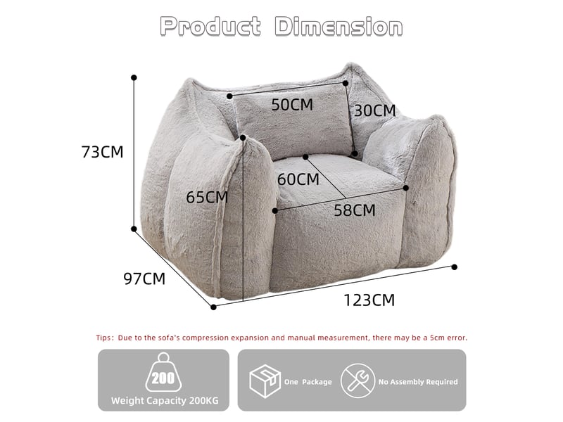  Pouf fauteuil en tissu,fausse fourrure, gris  - Conforama E