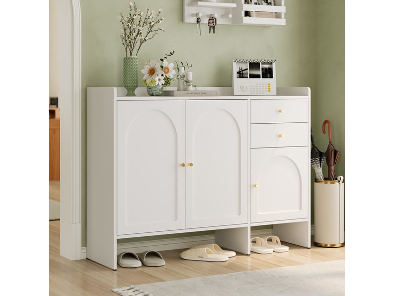  Meuble à chaussures 120x35x90 cm avec 3 portes et 2 tiroirs, blanc  - Conforama C