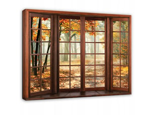 Tableau décoration murale impression sur toile fenêtre 3d forêt brun - 120x80 cm - tableau décoration murale chambre et salon