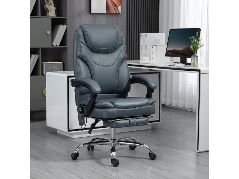  Fauteuil de bureau massant chauffant avec repose-pieds en similicuir et acier 67x67x113-121 cm gris  - Conforama B