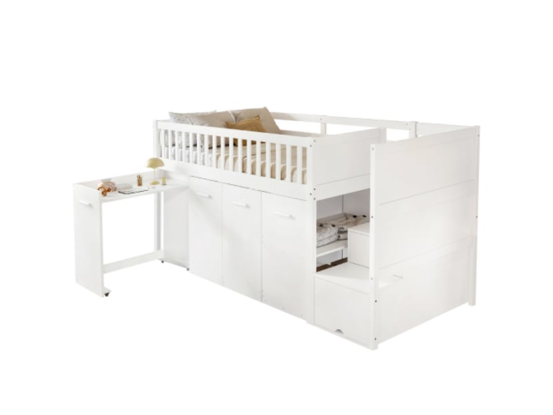  Lit mezzanine 90x200 cm coloris blanc pin lit enfant blanc - Conforama A