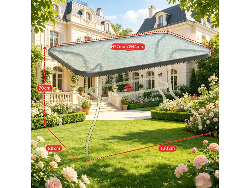  Table de patio élégante, table extérieure rectangulaire, table à manger avec trou parasol intégré  - Conforama C
