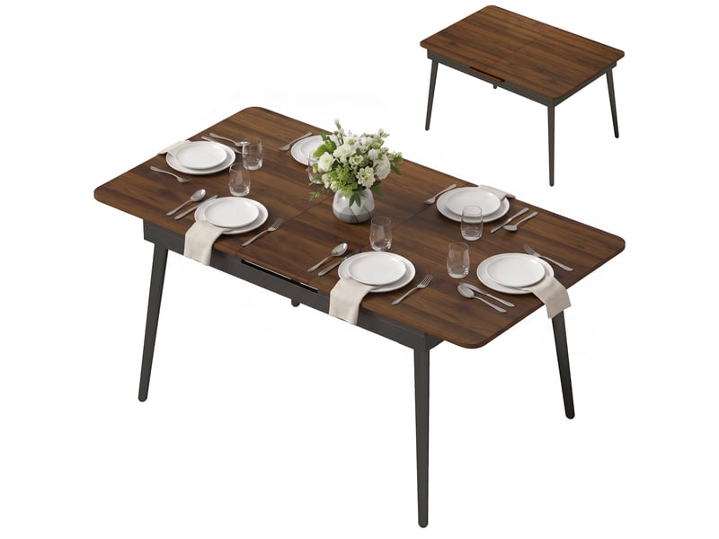  Table de salle à manger extensible pour 4 à 6 personnes, style industriel, angles arrondis, 130-160 x 85 x 75 cm, noyer  - Conforama A