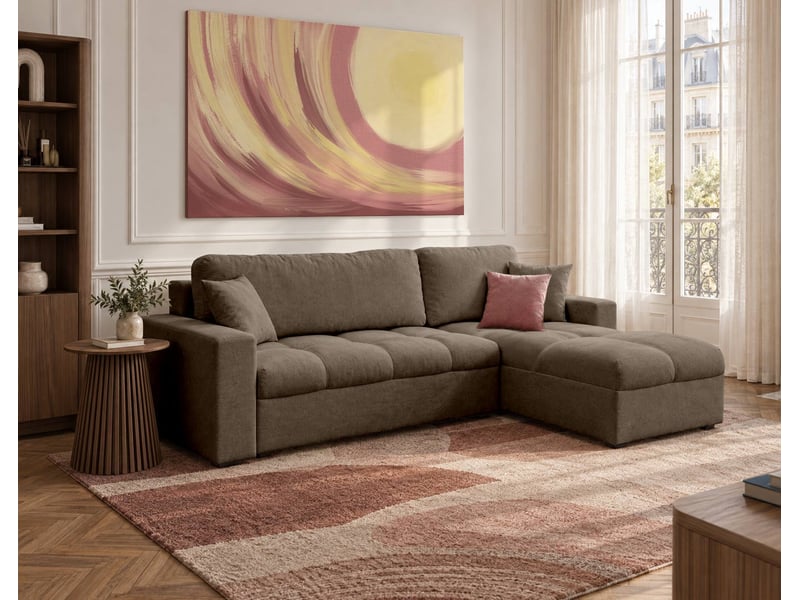  Cyro - canapé d'angle réversible 4 places convertible avec coffre en tissu - best mobilier - taupe CYRO - Conforama B