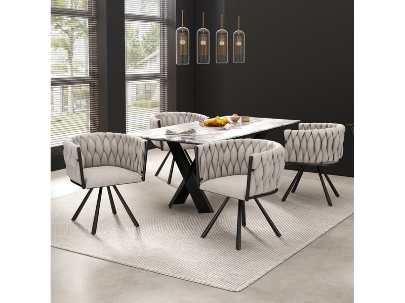  Lot de 2 chaises de salle à manger pivotantes en lin beige et noir  - Conforama D