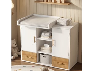 Commode à langer multifonctionnelle 114x53x92 cm avec rangement mdf naturel et blanc