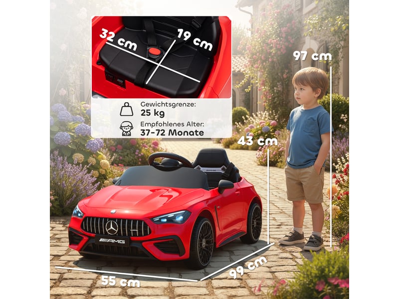  Voiture électrique pour enfants, design mercedes, moteur 12 v, télécommande, lumières led, musique, pour les enfants de 3 à 6 ans, rouge  - Conforama E