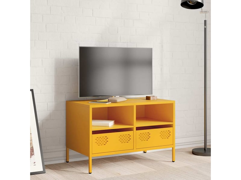  Meuble tv - banc tv - meuble de rangement jaune moutarde 68x39x43,5 cm acier laminé à froid  - Conforama C