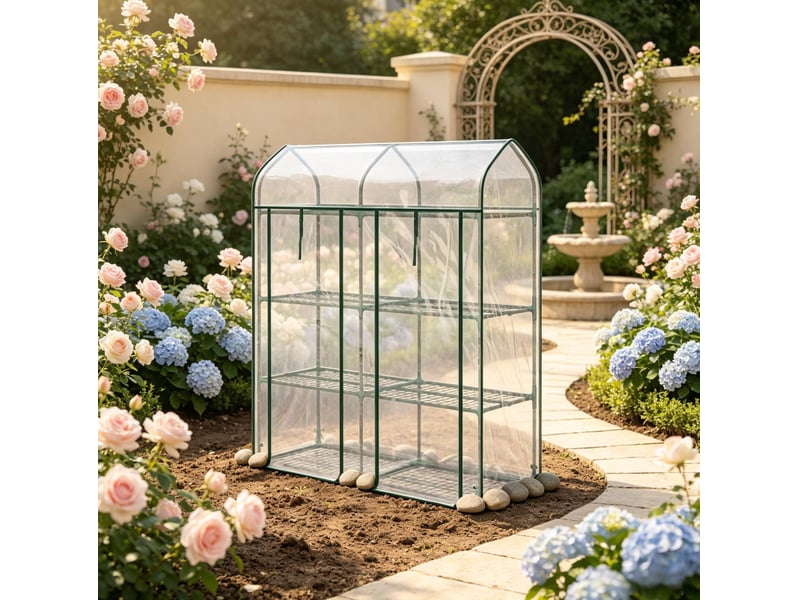  Serre de balcon 3 niveaux en acier avec housse pvc transparente, 143 x 46 x 165 cm pour vos plantations  - Conforama D