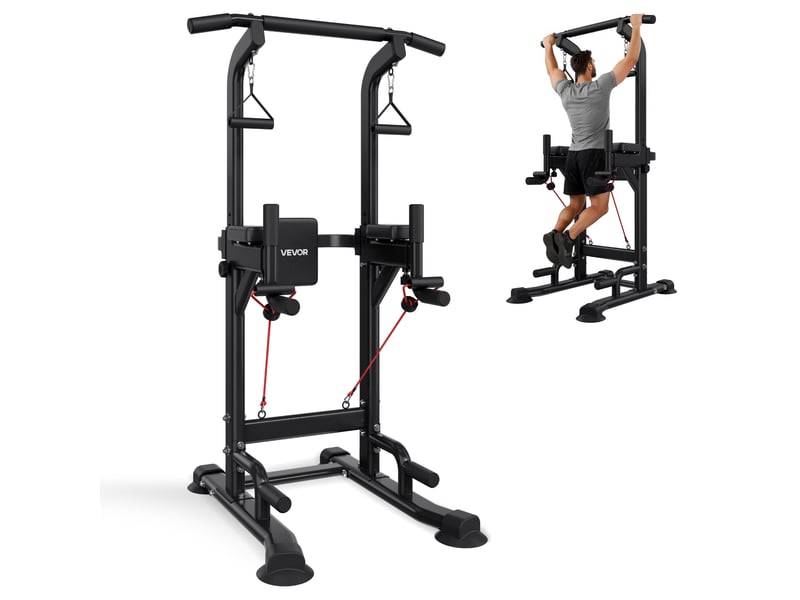  Vevor barre de traction autoportante capacite 150 kg, chaise romaine hauteur et dossier reglables, tour de musculation dips pompes releves de jambes tirage inverse, station entrainement domicile  - Conforama A
