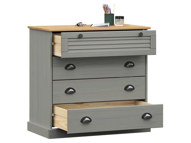  Commode, armoire à tiroirs bureau vigo gris 80x40x76 cm bois massif de pin  - Conforama C