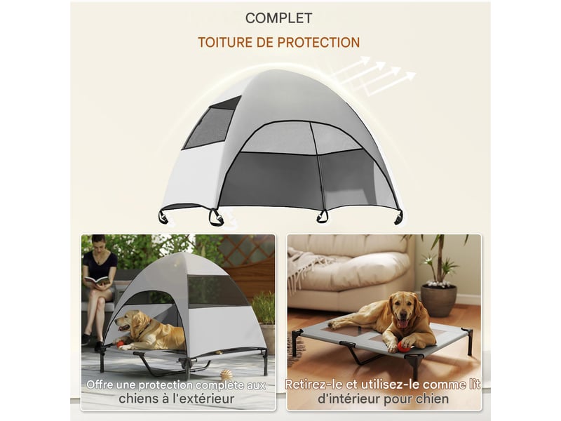  Transat surélevé avec toit amovible en textilène et acier gris clair 91 x 76 x 90 cm  - Conforama D