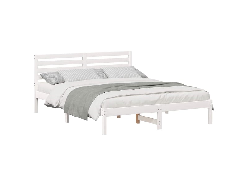  Lit double- lit adulte -  cadre de lit avec tête de lit blanc 160 x 200 cm pin massif  - Conforama A