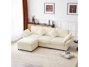 Canapé d'angle - convertible - beige - tissu chenille - 3 places - accoudoirs réglables