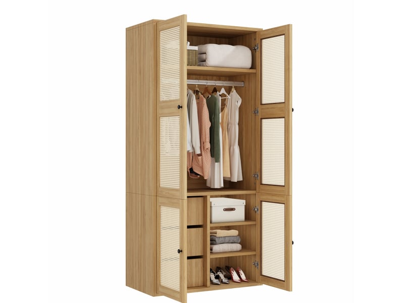 Armoire 2 portes en rotin 90x47x200 cm en mdf chêne clair  - Conforama A