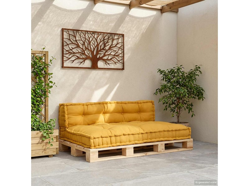 Coussin de canapé sur palette, coussin de chaise 2 pc tissu jaune 120 x 80 x 38 cm cf54204  - Conforama C