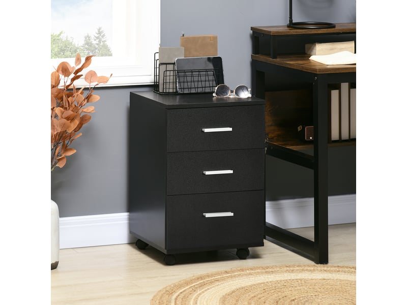  Caisson de bureau rangement bureau sur roulettes 3 tiroirs verrouillables noir 40 x 40 x 61,5 cm  - Conforama D