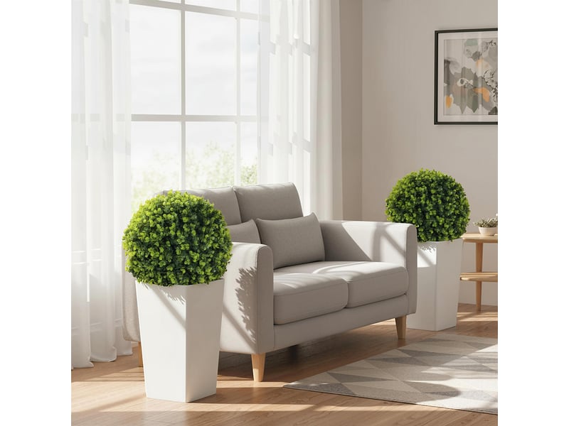  Lot de 2 boules d'eucalyptus artificiel, plante artificielle de 65 cm avec protection uv, 330 feuilles en pot, verte  - Conforama D