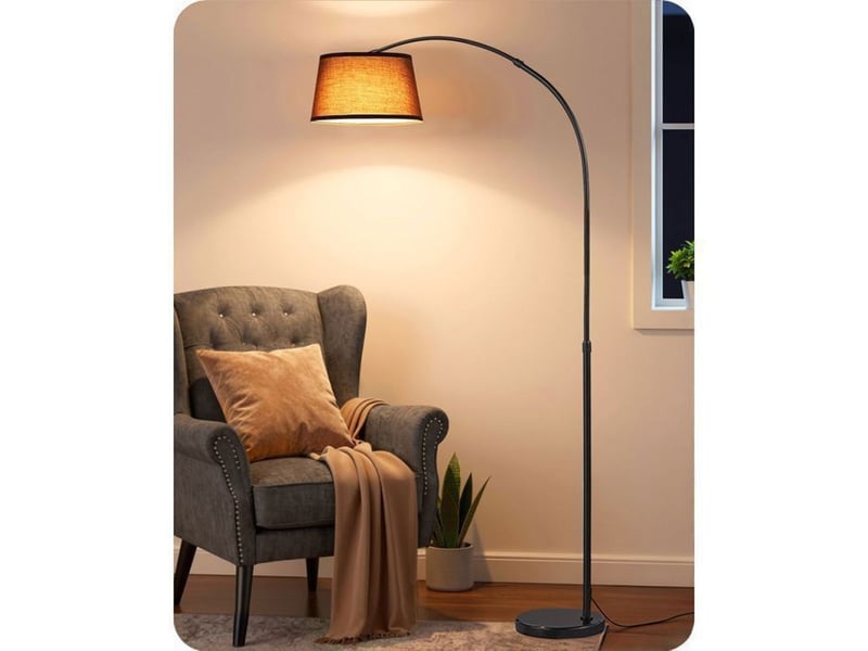  Lampe arc lampadaire noir metal 143 a 176 cm hauteur ajustable tete orientable 180 350 e27 led incluse avec telecommande et pedal 370618_AACLA95065_6_DROPFR - Conforama A