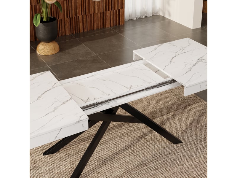  Table à manger extensible 140180 x 80 x 76 cm, 6 à 8 personnes, mdf blanc et pieds métal Fay Lum - Conforama E