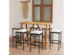 Ensemble de bar de jardin avec coussins 7 pcs noir