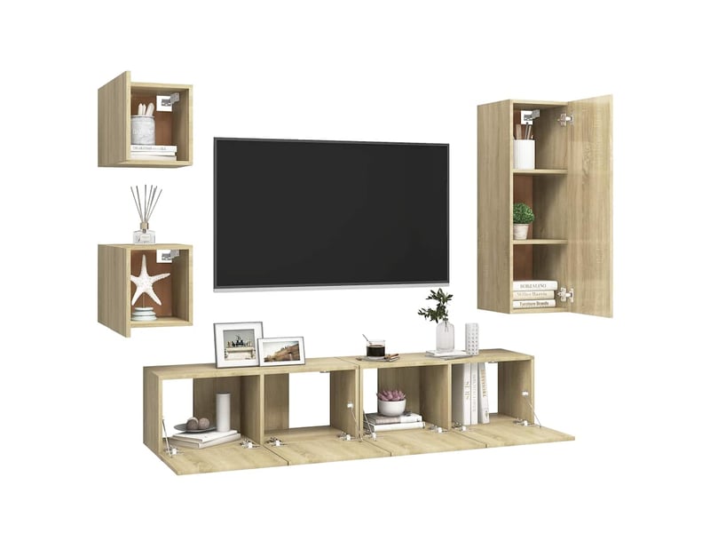  Ensemble de meuble tv - banc tv - meuble de rangement 5 pcs chêne sonoma bois d'ingénierie  - Conforama C