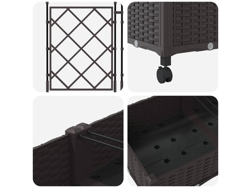  Jardinière - bac de jardin avec treillis et roues 2 pcs marron pp  - Conforama E