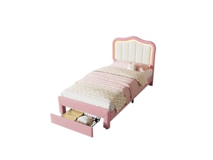 Lit avec rangement 90x200 cm <strong>MODFU</strong>  <strong></strong> coloris rose