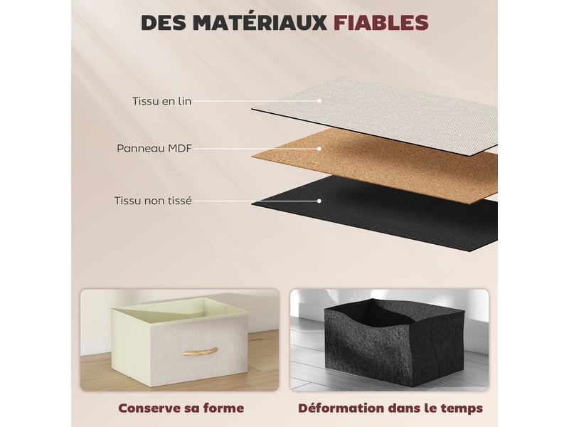  Commode 8 tiroirs en tissu, meuble de rangement avec 4 poches, 2 crochets, structure en acier, beige, 86 x 30 x 94,5 cm  - Conforama W