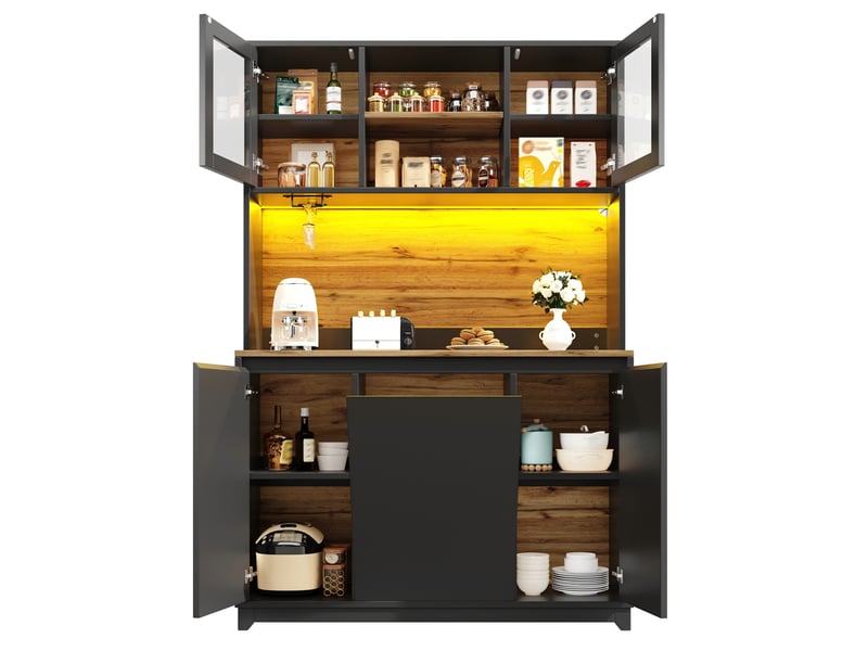  Armoires cuisine, buffet 120x40x180 cm, haut vaisselier avec éclairage led, de rangement meuble d'appoint avec plans de travail  - Conforama A