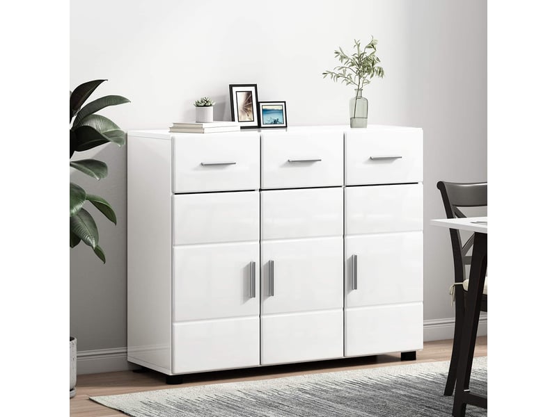  Buffet - bahut - meuble de rangement florin 88,5 x 30,5 x 73 cm blanc brillant  - Conforama D