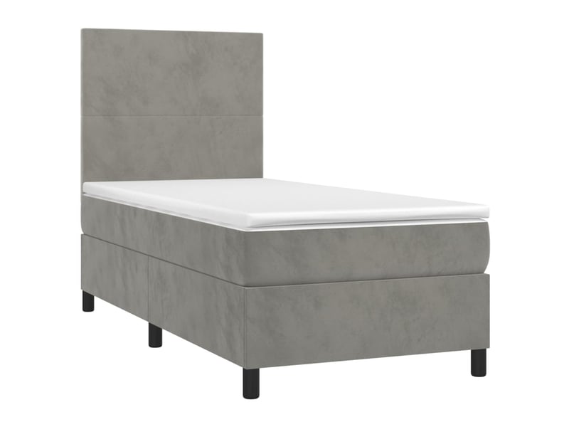 Lit simple, sommier à lattes de lit et matelas gris clair 90x190 cm velours shl99538  - Conforama C