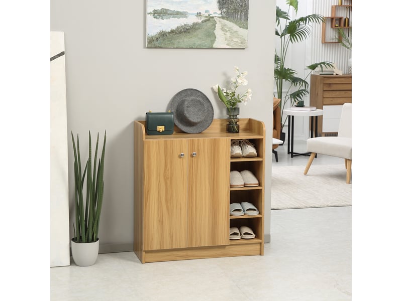 Meuble de rangement à chaussures pour entrée avec 4 compartiments ouverts et placard double porte - étagère réglable - Conforama B