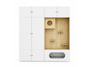Armoire multifonction avec penderie, 6 espaces de rangement et espace pour félins, 180 × 50 × 200 cm