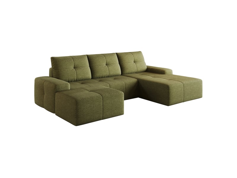  Canapé d’angle 4 places avec ottomane 262x172x82 cm en tissu vert olive  - Conforama D