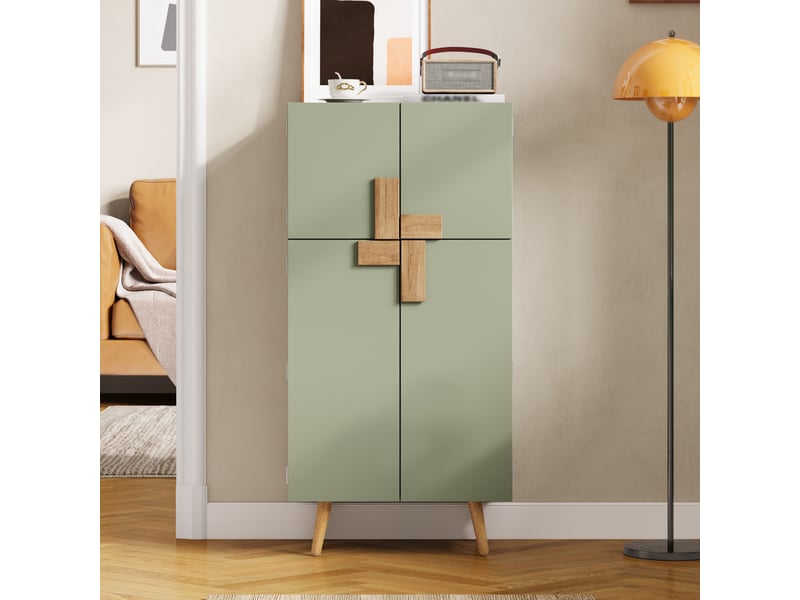  Armoire de cuisine haute 4 portes avec étagères réglables et rangements, 60 x 35 x 120 cm  - Conforama B